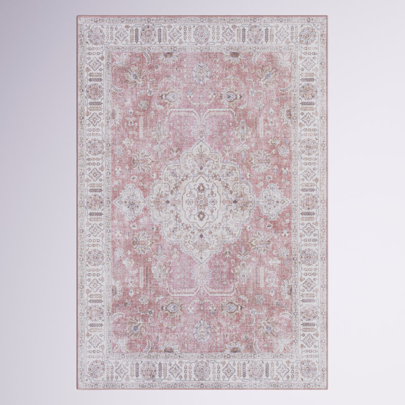 Three Posts Longino Oriental Roseivory Area Rug W001581808
