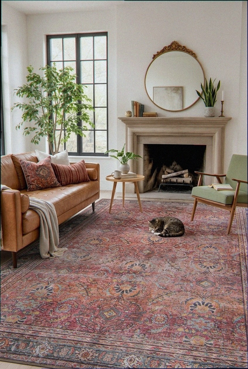 Harmonizing Heritage and Modernity With Red and Gray Floor Textiles