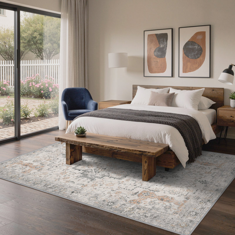Bungalow Rose Roehit Oriental Performance Machine Washable Area Rug W112476068
