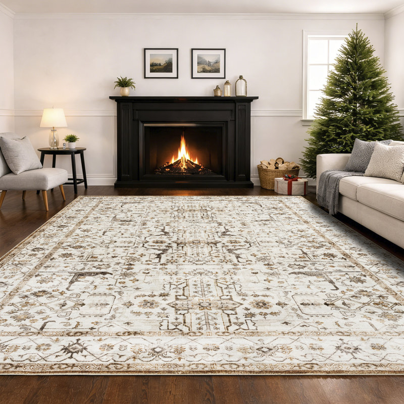 Dakota Fields Machine Washable Vintage Oriental Area Rug Soft Low Pile Non Slip Backing Indoor Carpet For Living Room Bedroom Hallway Runner W119612073